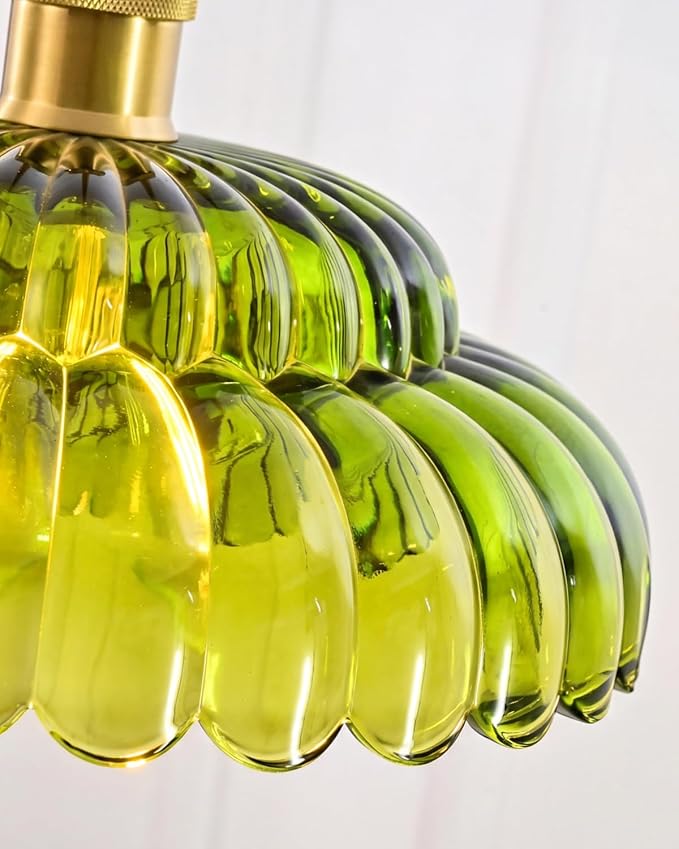Modern Ceiling Lights, Green Glass recessed Pendant Lights, Height-Adjustable Ceiling fixtures Suitable for Living Rooms, hallways, Kitchens, and bedrooms.