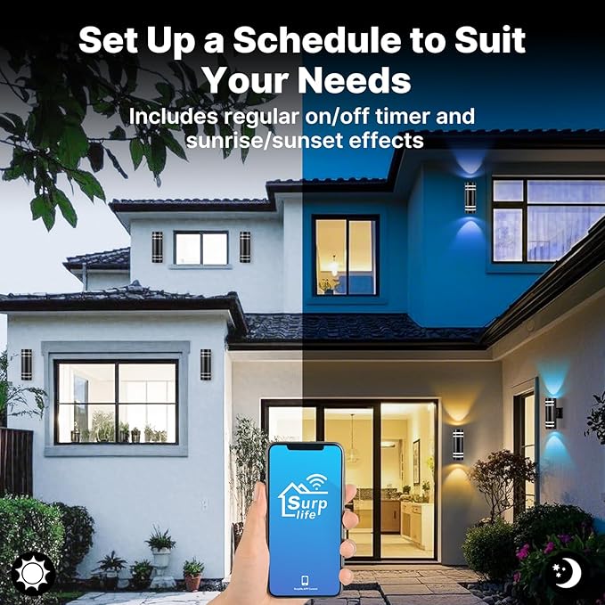 RGB Up and Down Lights Outdoor Wall Lights 6 Packs, Smart Color Changing Outdoor Wall Sconce WiFi Voice & App Control,Aluminum Waterproof Exterior Lights for Porch Compatible with Alexa