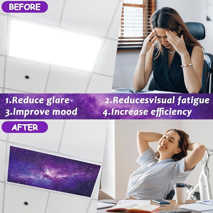 8 Pcs Fluorescent Light Covers with 80 Magnets Decorative for Classroom Ceiling Light 4 x 2 Feet Magnetic Light Cover Filter Easy Install for Office Hospitals & Home Drop Ceiling Supplies (Purple sky)
