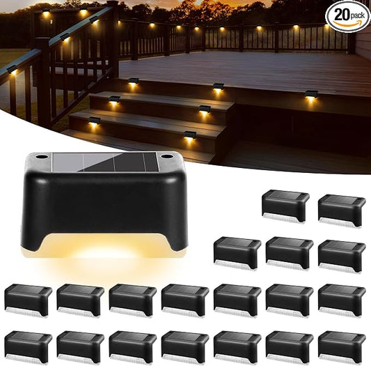 Solar Deck Lights Outdoor 20 Pack Black, Solar Step Lights Waterproof Led Light for Outside Stair, Fence, Yard, Garden, Patio and Pathway(Warm White)