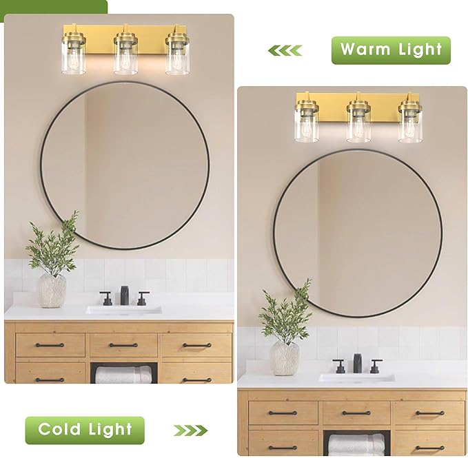 Espird Bathroom Lighting Fixtures, 3-Light Bathroom Vanity Lights Over Mirror, Brass Vanity Light with Glass Shade, Modern Vanity Lighting Fixtures for Bedroom, Hallway