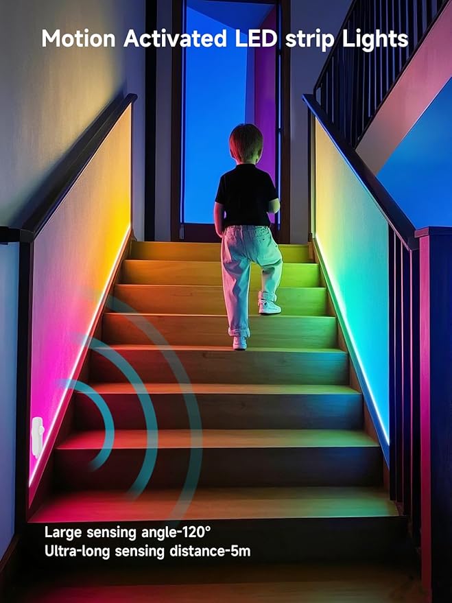 KANTUTOE Motion Activated LED Light Strip, 16.4FT Motion Sensor LED Light Indoor with APP Control, Under Bed Lights Motion Sensor with 5V USB Powered, Suitable for Bed Cabinet Staircase Bedroom