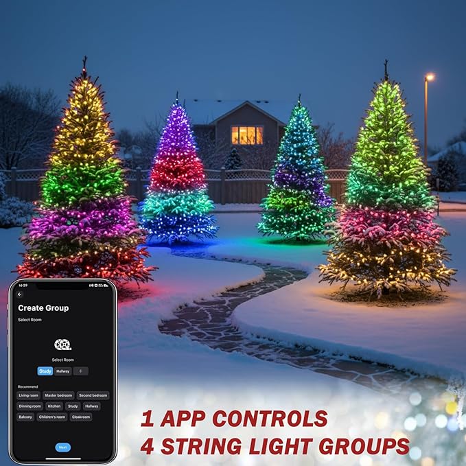 Smart Christmas Tree Lights, 200 LEDs Christmas String Lights with Remote Control & APP for Indoor Outdoor , 6.6FT x 10 Lines Fairy Lights with DIY scenarios 24 Modes for Xmas Tree Decorations