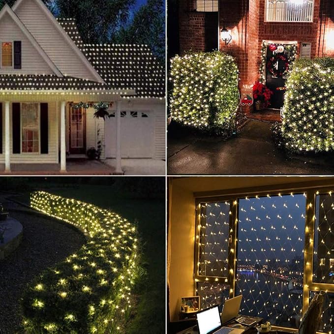 woohaha Outdoor Christmas Net Lights, 9.8FTx6.6FT 192 LED Plug-in Mesh Lights with 8 Lighting Modes, Connectable Light for Bush Christmas Garden Tree Holiday Wedding Party Decor,Warm White