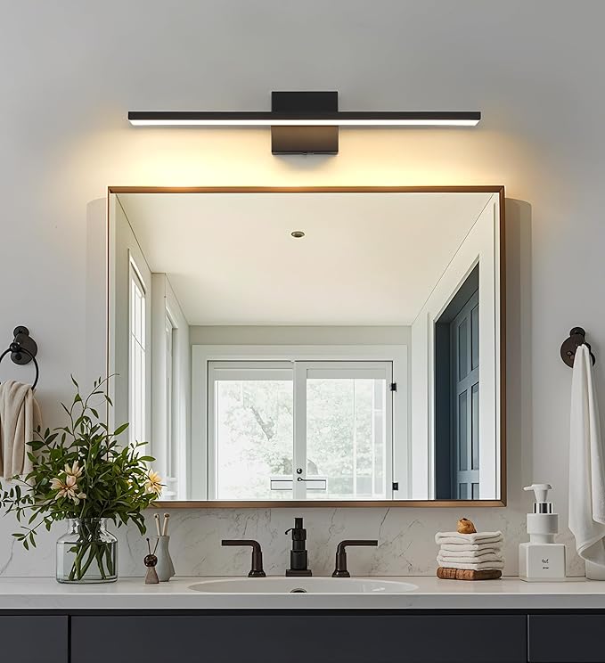JUSHENG Black Vanity Lights for Bathroom 5CCT Dimmable Bathroom Vanity Light Fixtures LED Vanity Light Bar 24'' Inch 24W ETL Certificated