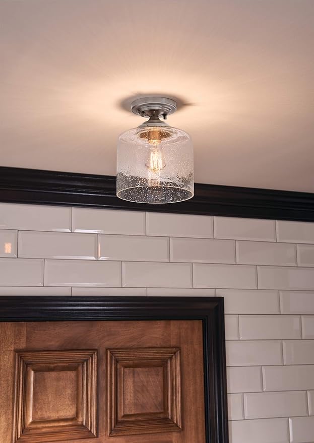 Kichler Winslow 8.5" Semi Flush Mount Light in Brushed Nickel, 1-Light Foyer or Bedroom Light with Clear Seeded Glass, (8.5" W x 10.5" H), 44033NI