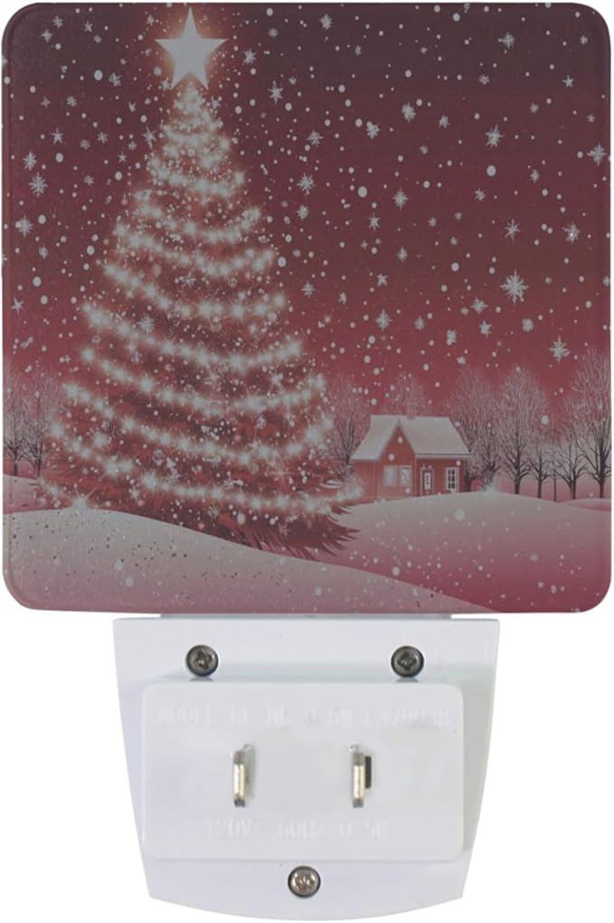 Christmas Tree Red Night Light LED Sensor Set of 2 Winter Snow Scene Xmas Table Desk Lamps with Adjustable Brightness Eye-Caring for Home Bedroom Office Parlour