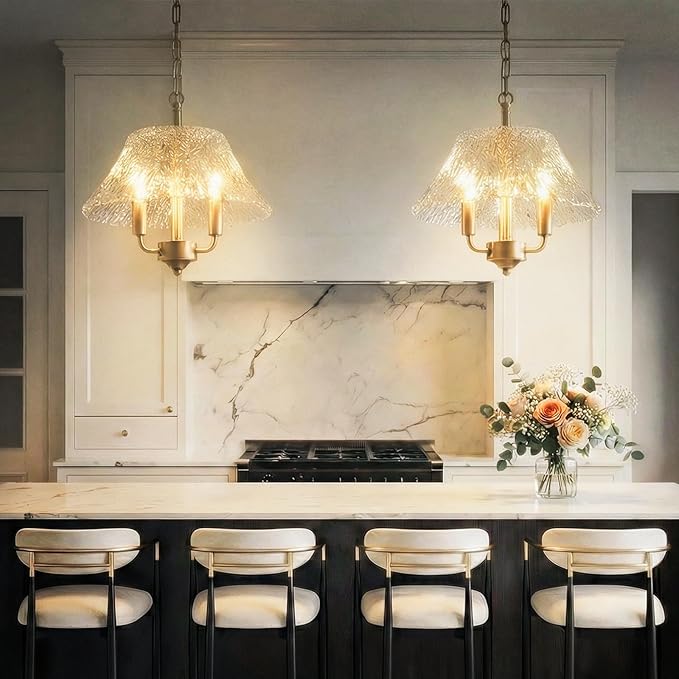 Modern Large Brass Gold Clear Glass Pendant Light Fixture 15.08 Inch Bronze Hanging Lamp for Kitchen Island Ceiling Dining Table Foyer Hallway Entry E12 Base,UL Socket Hardwired Lampara