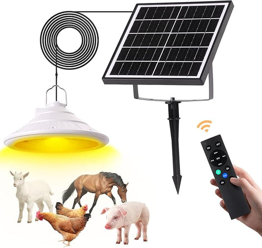 Solar Chicken Coop Light with Timer | Three-Color Dimmable LED, IP66 Waterproof Hanging Ceiling Pendant Light Suitable for Poultry Farms,Coops,Patio,Camping,Garage etc (White)
