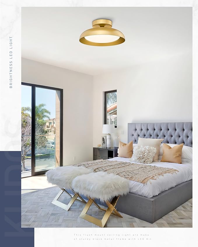 kudos Gold Ceiling Light 2PK, 12 Inch LED Semi Flush Mount Ceiling Light Fixture, 12W/700Lm Ceiling Lights for Kitchen, Bathroom, Hallway, 3000K/4000K/6000K Adjustable,KDCL01-GD-2PK