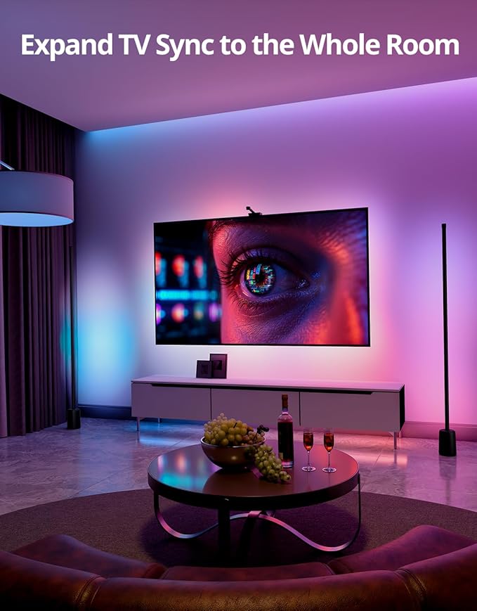 Ailofy Smart TV LED Backlight with Camera for 75-85 inch Screens, 16.4ft LED Strip Lights Sync to Screen& Music, Color Changing Lights for TV Compatible with Alexa & Google Assistant, App Control