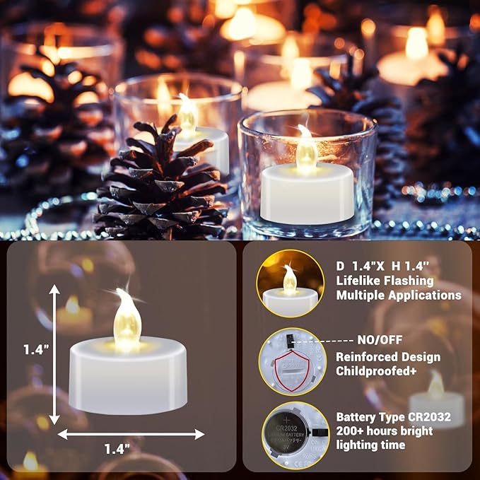 50 Pack LED Tea Lights Bulk, 200+ Hours Long Lasting Battery Operated Flameless Candles for Wedding Centerpieces, Proposal Decorations, Valentine's Day & Event Decor (Warm White)