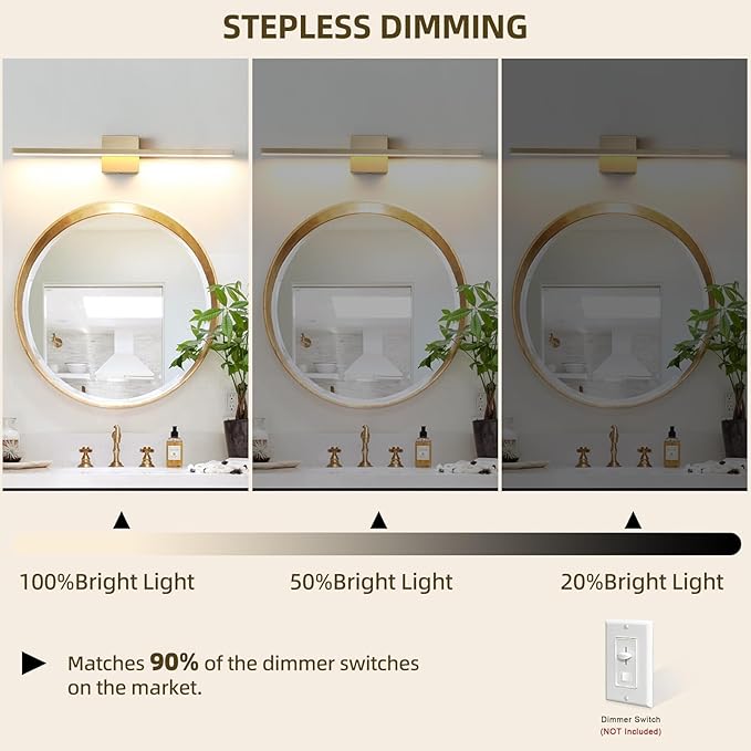 Gold Bathroom Light Fixtures Over Mirror, 32 Inch Brass Bathroom Vanity Light, LED Modern Wall Sconce 3000K Bar Vanity Lights