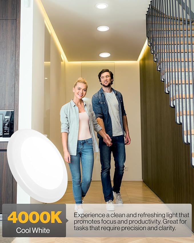 Sunco 6 Pack LED Disc Lights Ceiling 6 Inch, Flush Mount Disk Light, Recessed Can Lighting, 1050 LM, 15W (75W Equivalent), 4000K Cool White, Dimmable, Damp Rated ETL.