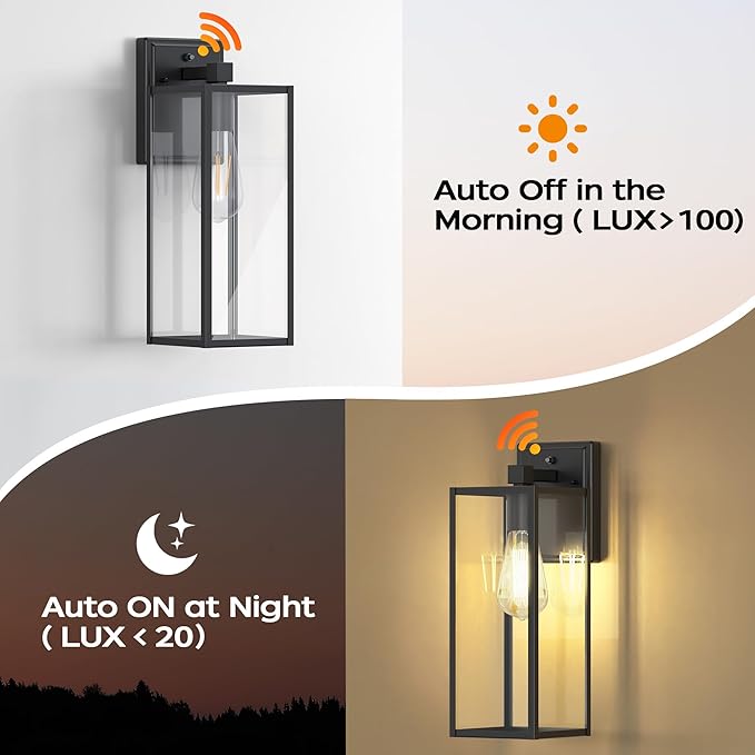 WIHTU 16in Dusk to Dawn Outdoor Lighting Fixtures, Exterior Front Porch Light, Black Sensor Wall Sconce Lamp, Waterproof Wall Lantern, Anti Rust Outside Coach Lights for House, Doorway, Garage