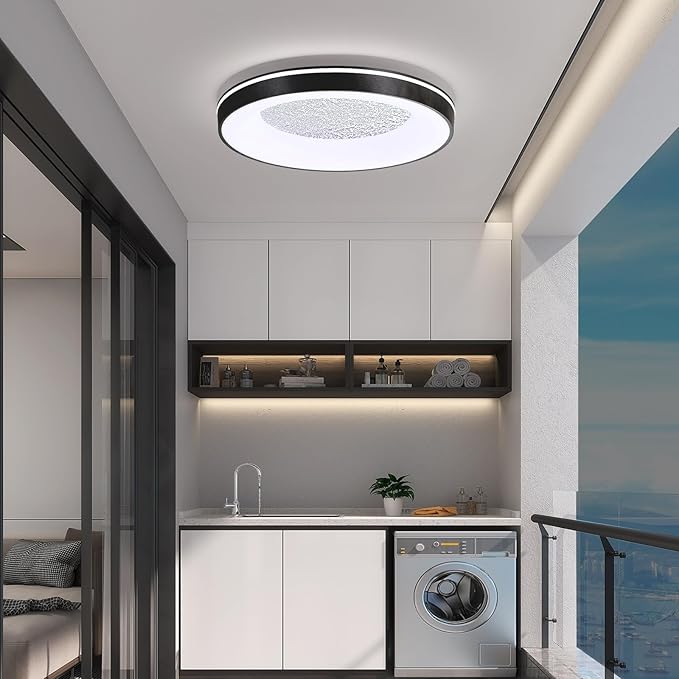 LED Flush Ceiling Light, 11in Black Round Ceiling Light Dimmable 3000K/4500K/6500K Color Recessed Lamp for Living Room, Bedroom, Office,Hallway