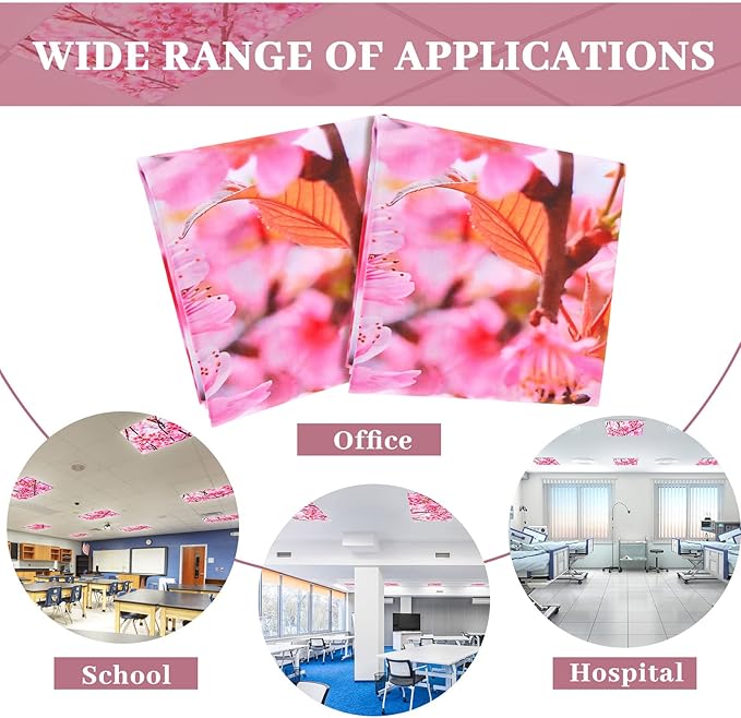 Patelai 8 Pack Fluorescent Light Covers for Classroom Ceiling 4 x 2 Feet Magnetic Light Covers Filter for Office School Drop Ceiling Supplies(Sakura)