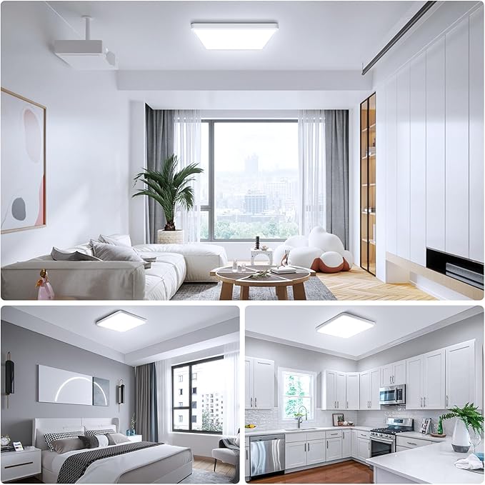 LightingWill 9Inch 18W Square LED Ceiling Light Fixtures, Flush Mount, Modern, White, 6000K Cold White, 1800LM, Kitchen, Bathroom, Bedroom