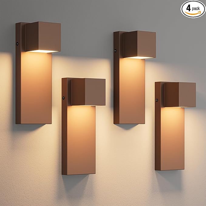 4 Pack 13" Modern Outdoor Led Wall Light,16W 3000K 1200Lumen Porch & Patio Hardwired Wall Mount Wall Sconces,Exterior IP65 Waterproof Aluminum Wall Lamp for Front Door Garage Garden(Rust)