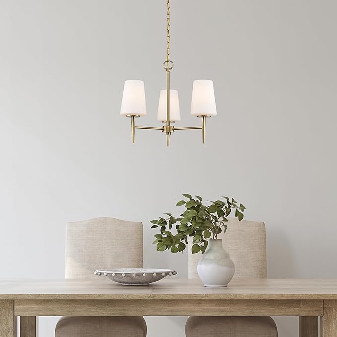 Montgomery 3-Light Chandelier | Brushed Gold Finish with White Frosted Glass Shade | Adjustable Hanging Height to 82.75" | Uses E26 Medium Base Bulb (Gold, Chandelier)