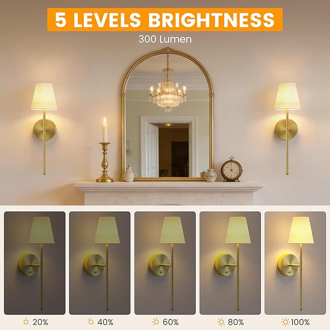 LUTEC Battery Operated Wall Sconce Set of 2,Rechargeable Wall Sconce, 12 Colors Wireless Wall Sconces with 5200mAh RGB Dimmable and Remote,Rechargeable Sconces Decor for Bedroom/Living Room/Hallway