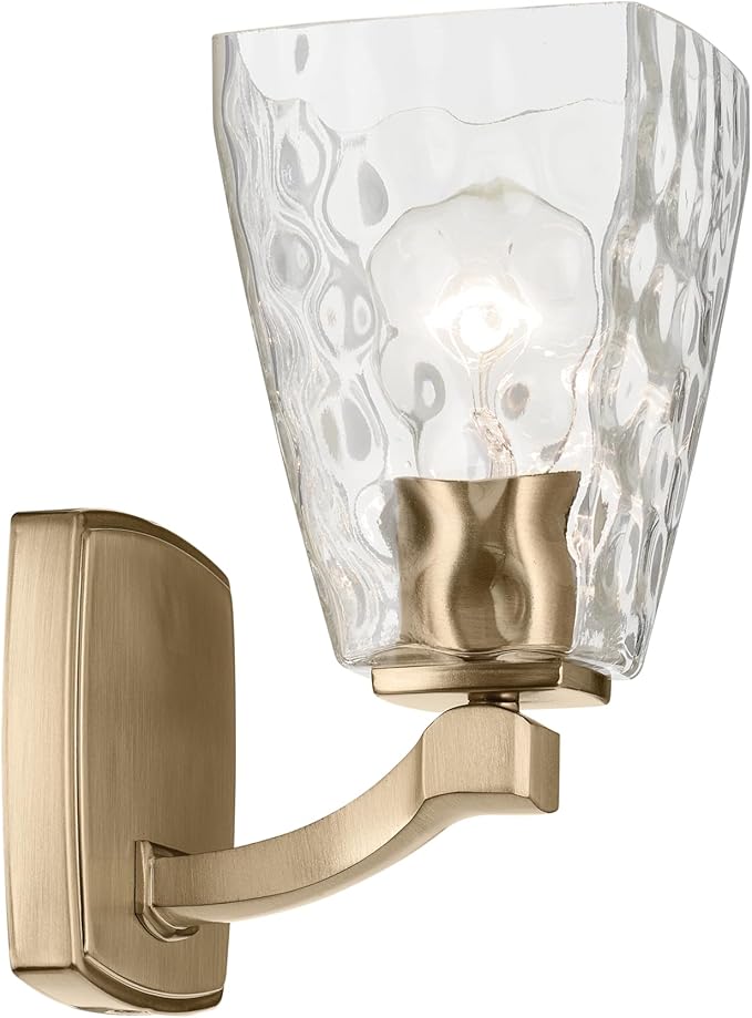 Kichler Marant 5" 1-Light Wall Sconce Bathroom Vanity Light Fixture with Clear Water Glass in Champagne Bronze for Bathroom, Powder Room and Hallway (5" W x 9.5" H), 55214CPZWTR
