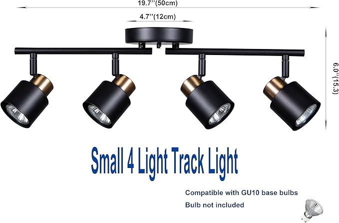 4 Light Track Lighting Kit, Matt Black Brass Finish Adjustable with Moden Flush Mount Ceiling Spotlight for Kitchen,Living Room,Home Improvement