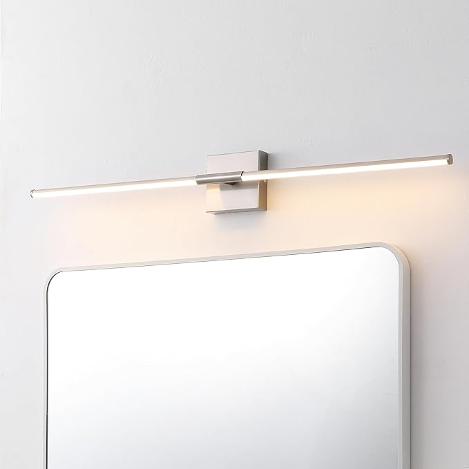 JONATHAN Y 32" Nickel Modern Dimmable Integrated LED Wall Sconce, Minimalist Adjustable Metal Vanity Light for Bathroom Mirror, Bedroom, Hallway, 3000K, ETL Listed (JYL7040E)