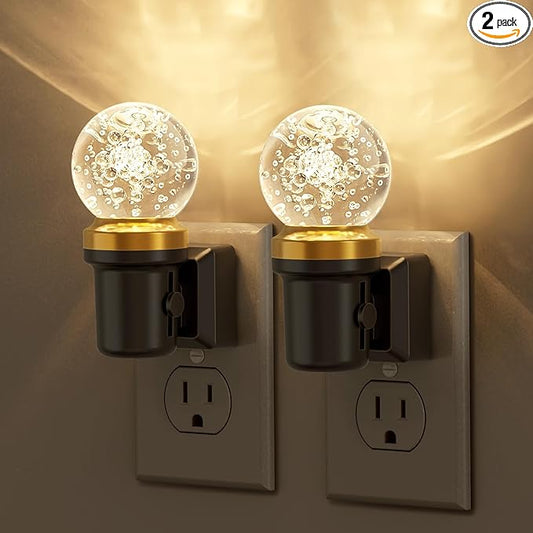 JandCase Night Lights Plug into Wall, 2 Pack Dimmable Night Light Pulg in, Globular Automatic Night Lights with Auto Light Sensor, Adjustable Brightness 3000K LED Night Light, for Bedroom Hallway