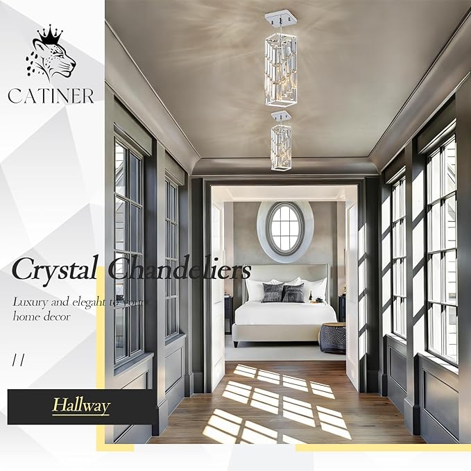 CATINER Chrome Crystal Pendant Light, Mini Hanging Pendant Lighting Fixture with Adjustable Cord, Modern Silver Pendant Light for Kitchen Island, Dining Room, Bedroom, Hallway, E26 Base (1 Pack)
