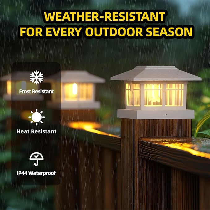 EXCMARK 4x4 Solar Post Cap Lights, 8 Pack Fence Deck Post Lights Outdoor Solar Powered Waterproof with Two Light Modes Warm&Cool White for Garden Patio Decor. (Classic White, 8)