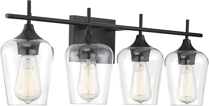 Savoy Essentials 8-4030-4-BK Octave Bohemian Clear Glass Bathroom Vanity Wall Light, 4-Light 240 Total Watts, 10" H x 29" W, Black