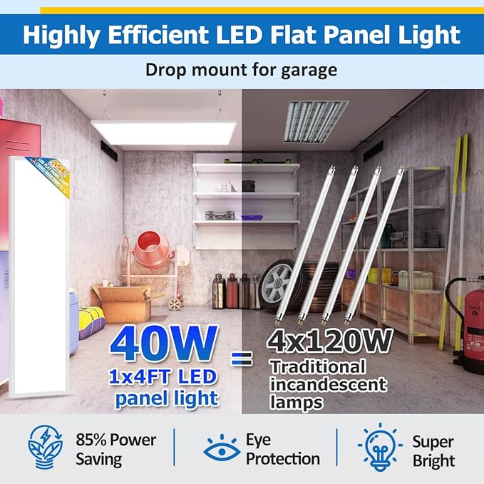 Allsmartlife 1x4FT LED Flat Panel Light Surface Mount, 24W/30W/40W, 4980LM Dimmable 5CCT 3000K-6000K, Edge-Lit Troffer Ceiling Light Fixture for Kitchen, White 2-Pack