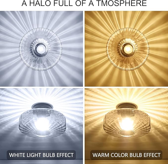 Glass Ceiling Light, 11.8" Vintage Mid Century Ceiling Lights Fixtures, 1-Light Glass Modern Mini Chandelier for Bedroom Kitchen Entryway Hallway Porch Foyer