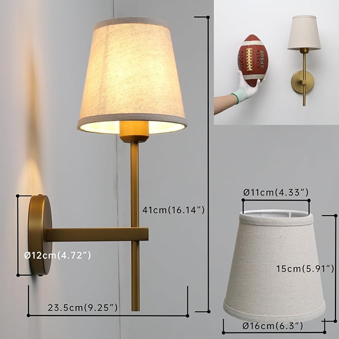 Vintage Wall Sconce with Linen Fabric Shade, E26 Bathroom Vanity Light, Hardwired Indoor 1-Light Wall Mounted Lamp for Hallway Bedside Nightstand Light