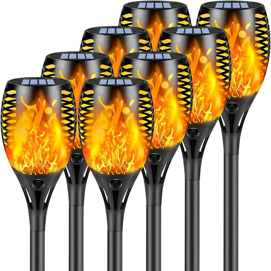 Upgraded 8 Pack Super Larger Size Solar Torch Lights with Flickering Flame, Extra Bright Solar Lights Outdoor Waterproof, Solar Flame Lights Outdoor Solar Tiki Torches for Garden Pathway Auto On Off