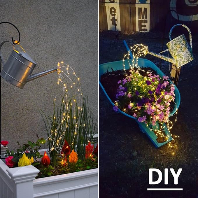 Solar Fairy Lights Outdoor, Multi Strand 180 LEDs Watering Can Light, Waterproof Solar Powered Waterfall Lights, Firefly Bunch String Lights for Garden Outside Decor, Warm White