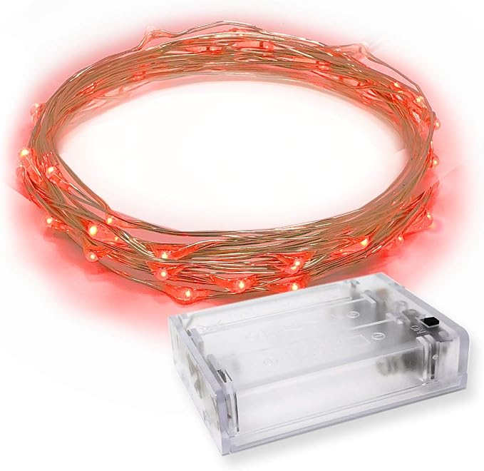 30 LED Wire Twinkle Fairy Lights, Battery Powered, Waterproof — Christmas, Holidays, Halloween, Wedding — Bedroom, Living Room — 9.5 Ft, Red, Indoor & Outdoor