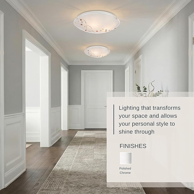 Quoizel Stellar 16" 3-Light Round Flush Mount, Polished Chrome, Frosted Glass with Amber & Clear Jewels, Dimmable