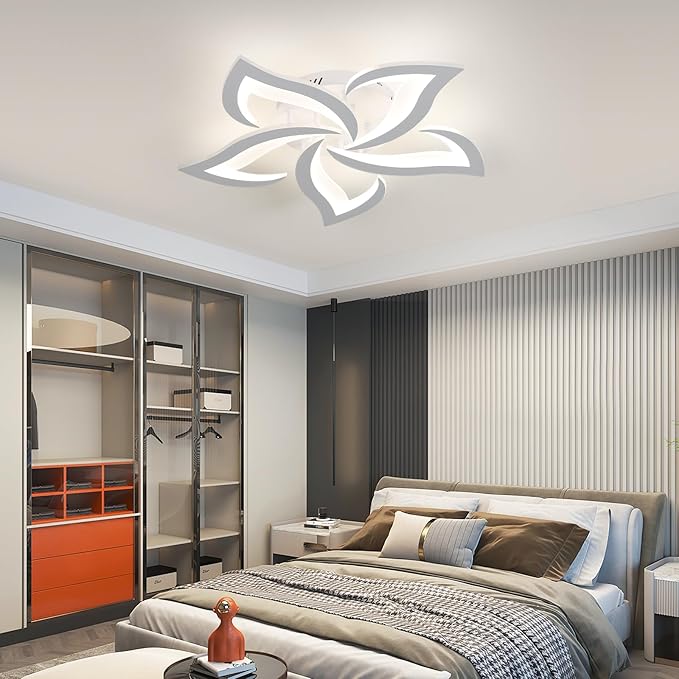Goeco Dimmable Ceiling Light, White 5-Petals Flower Design Flush Mount Ceiling Lights Fixture, 3000K-6500K LED Acrylic with APP/Remote Control for Bedroom, Dining Room, Living Room, Kitchen