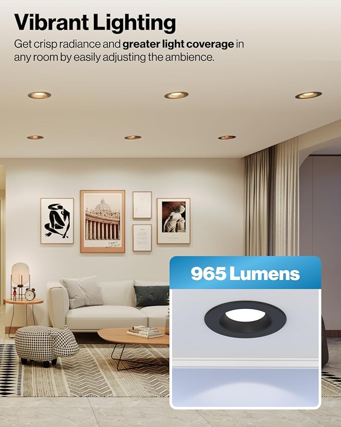 Sunco 12 Pack 5CCT Black LED Recessed Lighting 6 Inch, 2700K/3000K/3500K/4000K/5000K Selectable, Dimmable Can Lights, Baffle Trim, 13W=120W, 869 LM, Damp Rated, Retrofit Installation - UL Listed