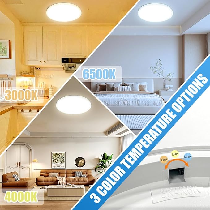Allsmartlife LED Flush Mount Ceiling Light 4-Pack, 18 inch Thin Round Flat Panel Light 36W 4650lm, 3000K/4000K/6500K Dimmable, White Light Fixtures Ceiling Mount for Kitchen, Bedroom