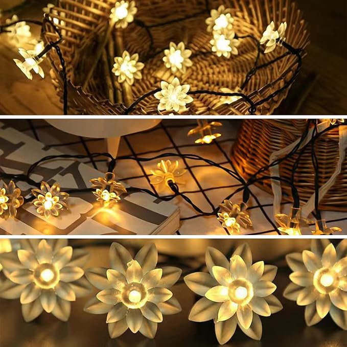 ITICdecor Solar Flower String Lights Outdoor Waterproof 50 LED Upgraded Flower Fairy Light for Garden Fence Patio Yard Christmas Tree Lawn Party (Warm White)