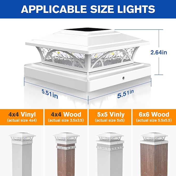 APONUO Solar Post Cap Lights 16 Pack - 4x4 5x5 6x6 Fence Post Lights, Auto On/Off, Waterproof IP64, 2-Mode (Warm/Cool White), Deck Patio Yard Solar Light for Wood & Vinyl Posts, White