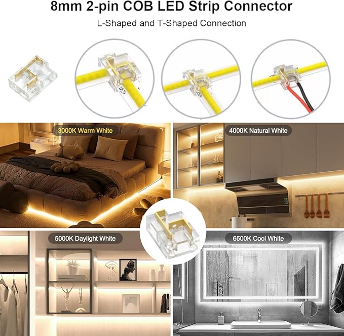 COB LED Strip 32.8ft, Dimmable 2700K-6500K High Bright Dotless LED Tape Light with Remote and APP Control, 6080LEDs, DC24V, CRI>90, 8mm Width, Warm White to Cool White LED Strip Lights for Bedroom