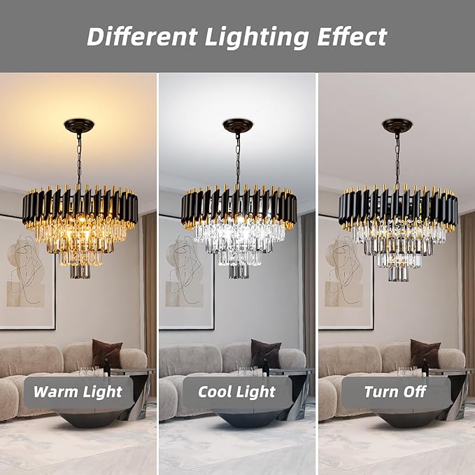 7-Light Modern Crystal Chandelier 20" Dining Room Light Fixtures 4 Tiers Flush Mount Smoke Grey and Gold Chandelier Round Chandeliers for Dining Room Living Room Kitchen Entryway Foyer