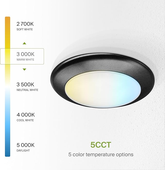 ASD 1 Pack LED Disk Lights 6 Inch, 15W 5CCT 2700K-5000K 1245LM CRI90+, Dimmable Flush Mount Ceiling Light Fixture, Low Profile Surface Mount Disc Lights, Junction Box or Recessed Can Install, ETL