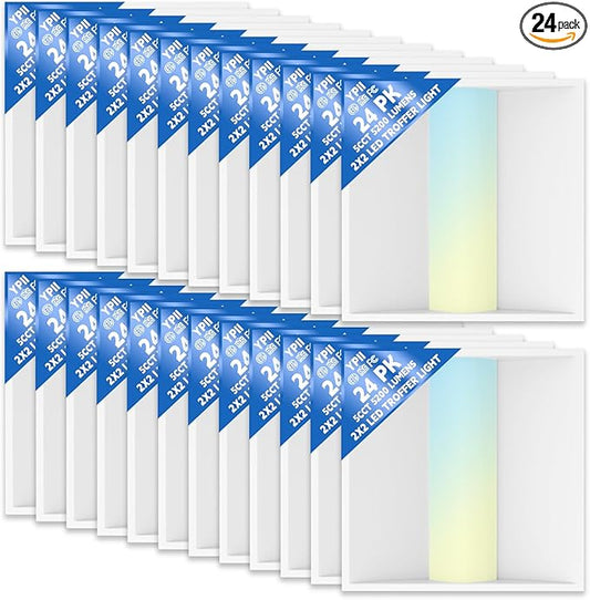 24Pack 2x2 FT LED Center Basket Troffer Light, 5CCT Color Tunable 3000/3500/4000/5000/6500K, Watt Adjustable 40W/35/30/25/20W, 0-10V Dimmable Drop Ceiling Lights, 120-277V-ETL&DLC Qualified
