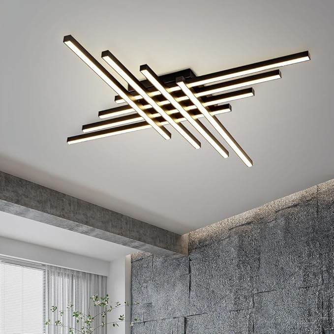 Flush Mount Ceiling Light Fixture 45.7" Modern Black Sputnik Dimmable LED Lamp with Remote Control Ideal for Bedroom Living Room Kitchen Room(8 Lights)