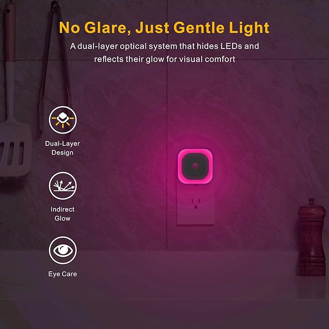 YUNLEX 2 Pack Plug in Night Light with Motion Sensor & Dusk to Dawn Sensor, Soft Pink Glow for Bedroom, Hallway, Girls Room, 3 Sensor Modes, Auto ON/Off, Dimmable Nightlight as Mother GIFS